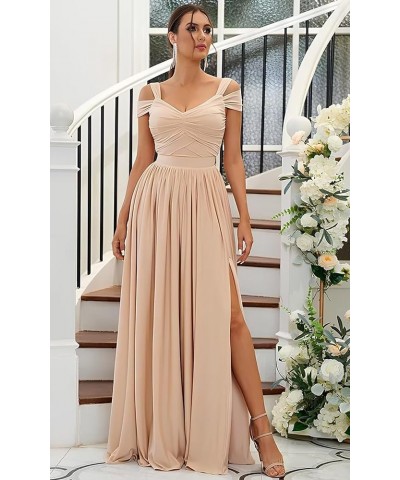 Off The Shoulder Bridesmaid Dresses Long for Wedding Chiffon Maid of Honor Dress V Neck Evening Gowns with Slit Lilac $33.79 ...