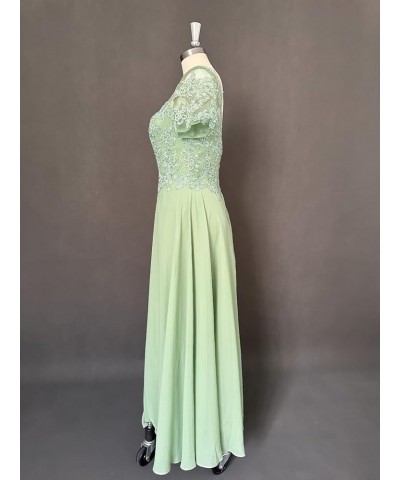 Mother of The Bride Dresses Tea Length Lace Appliques Chiffon Short Sleeve V Neck Formal Evening Dresses for Women Mint Green...