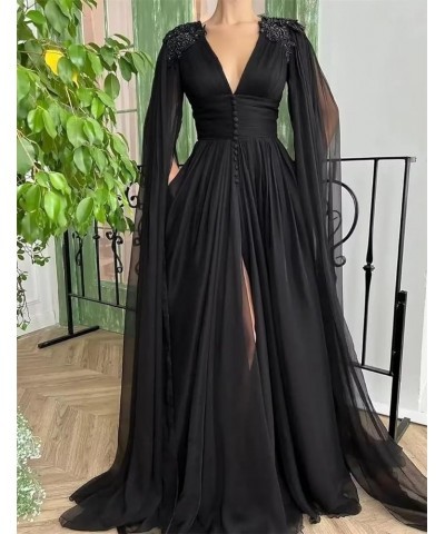 Women's Tulle Prom Dresses with Cape V Neck Lace Applique Ball Gowns Long Slit Formal Evening Dresses with Pockets Lilac $39....