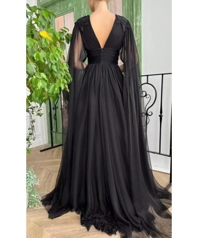 Women's Tulle Prom Dresses with Cape V Neck Lace Applique Ball Gowns Long Slit Formal Evening Dresses with Pockets Lilac $39....