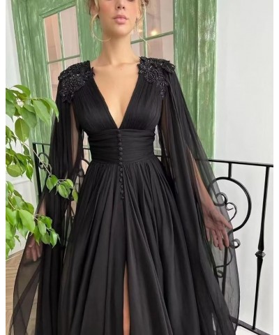 Women's Tulle Prom Dresses with Cape V Neck Lace Applique Ball Gowns Long Slit Formal Evening Dresses with Pockets Lilac $39....