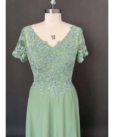 Mother of The Bride Dresses Tea Length Lace Appliques Chiffon Short Sleeve V Neck Formal Evening Dresses for Women Mint Green...