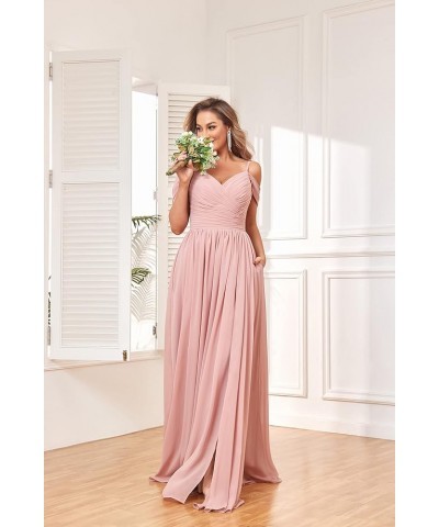 Women's Off Shoulder Bridesmaid Dress with Slit Chiffon Pleated Long Formal Dress Purple $31.89 Dresses