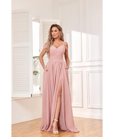 Women's Off Shoulder Bridesmaid Dress with Slit Chiffon Pleated Long Formal Dress Purple $31.89 Dresses