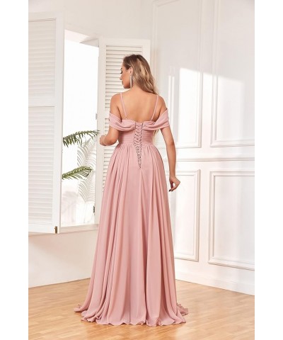 Women's Off Shoulder Bridesmaid Dress with Slit Chiffon Pleated Long Formal Dress Purple $31.89 Dresses