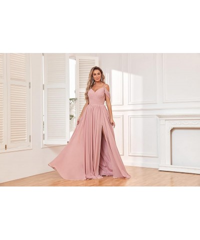 Women's Off Shoulder Bridesmaid Dress with Slit Chiffon Pleated Long Formal Dress Purple $31.89 Dresses