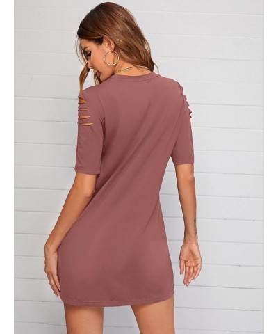 Women's Casual Ripped Short Sleeve T-Shirt Tunic Dress Redwood $13.33 Dresses