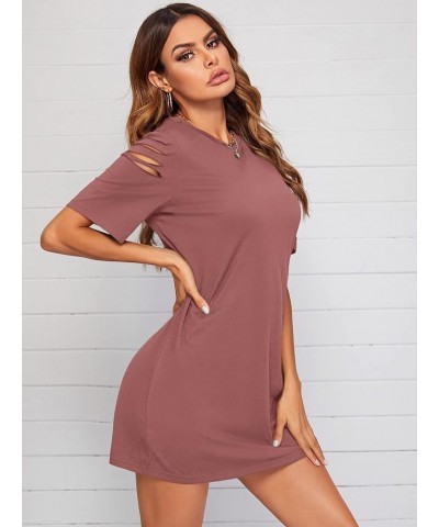 Women's Casual Ripped Short Sleeve T-Shirt Tunic Dress Redwood $13.33 Dresses