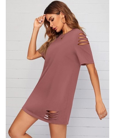 Women's Casual Ripped Short Sleeve T-Shirt Tunic Dress Redwood $13.33 Dresses