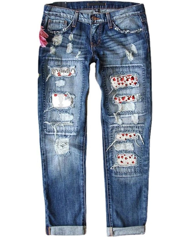 Halloween Jeans for Women G Print Ripped Stretch Cute Jeans Slim Fit Distressed Destroyed Halloween Loose Hh1-blue $23.54 Jeans