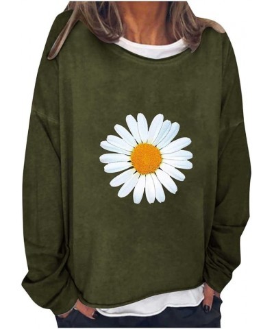 Women's Spring Casual Sweatshirts Cute Daisy Printed Crewneck Lightweight Pullover Flower Graphic Sweatshirt Tops Army Green ...