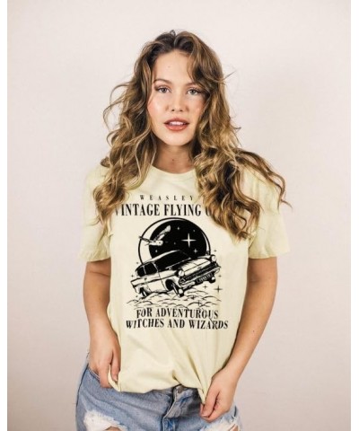 Vintage Flying Cars Shirt Women Weasley Tshirt Adventurous Witches Graphic Tshirt Universal Short Sleeve Tee Tops Apricot $12...