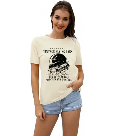 Vintage Flying Cars Shirt Women Weasley Tshirt Adventurous Witches Graphic Tshirt Universal Short Sleeve Tee Tops Apricot $12...