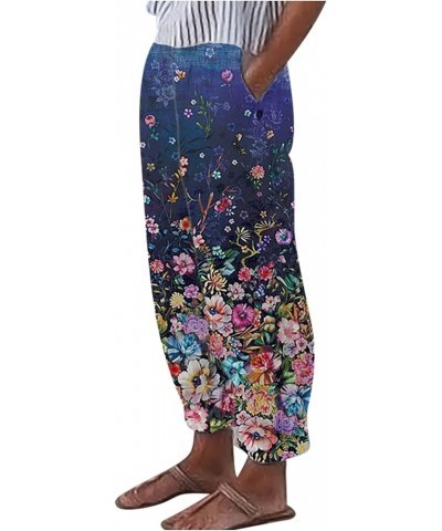 Palazzo Pants for Women Casual Cotton Linen Wide Leg Pants High Waist Baggy Long Trousers Straight Halara Pants A04-blue $7.4...