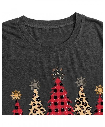 Merry Christmas Shirts for Women Leopard Plaid Christmas Trees Shirt Xmas Holiday Tee Tops Grey1 $6.75 T-Shirts