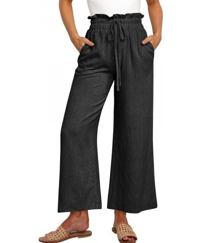 Women's Linen Pants Summer Wide Leg Casual Loose High Waist Drawstring Capri Palazzo Pants Trousers with Pockets Black $17.81...