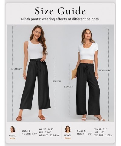 Women's Linen Pants Summer Wide Leg Casual Loose High Waist Drawstring Capri Palazzo Pants Trousers with Pockets Black $17.81...