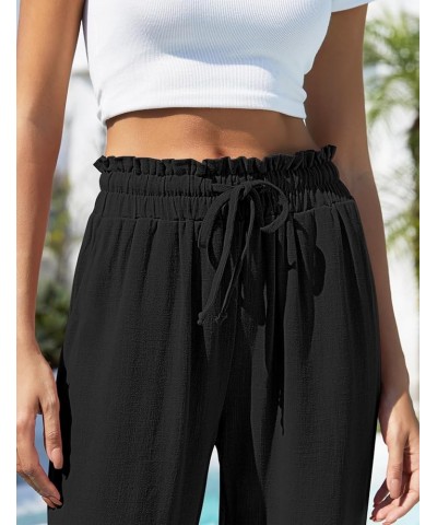 Women's Linen Pants Summer Wide Leg Casual Loose High Waist Drawstring Capri Palazzo Pants Trousers with Pockets Black $17.81...