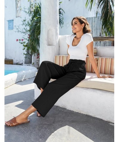 Women's Linen Pants Summer Wide Leg Casual Loose High Waist Drawstring Capri Palazzo Pants Trousers with Pockets Black $17.81...