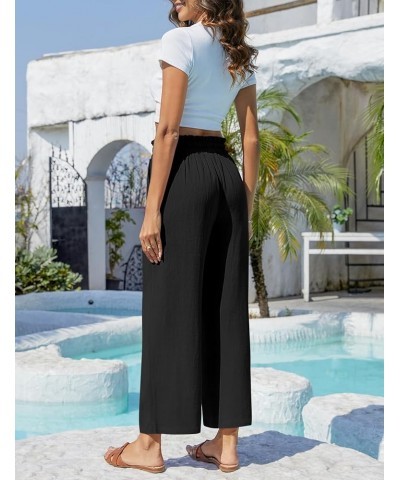 Women's Linen Pants Summer Wide Leg Casual Loose High Waist Drawstring Capri Palazzo Pants Trousers with Pockets Black $17.81...