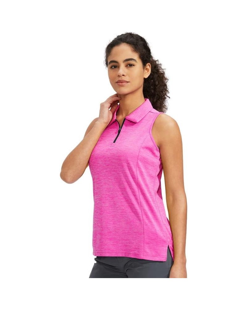 Women's Sleeveless Golf Shirt with Zip Up Tennis Quick Dry Tank Tops Polo Shirts for Women Golf Apparel Clothes Rose Red $12....