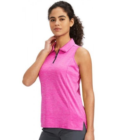 Women's Sleeveless Golf Shirt with Zip Up Tennis Quick Dry Tank Tops Polo Shirts for Women Golf Apparel Clothes Rose Red $12....