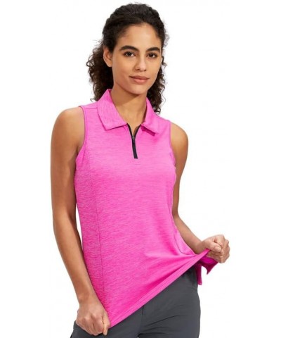 Women's Sleeveless Golf Shirt with Zip Up Tennis Quick Dry Tank Tops Polo Shirts for Women Golf Apparel Clothes Rose Red $12....