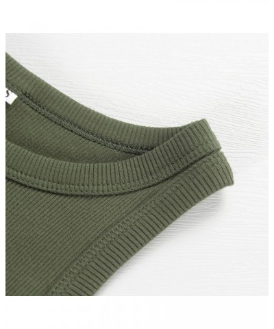 Women Casual Basic Sleeveless High Neck Rib-Knit Y2k Crop Tank Top 01army Green $10.08 Tanks