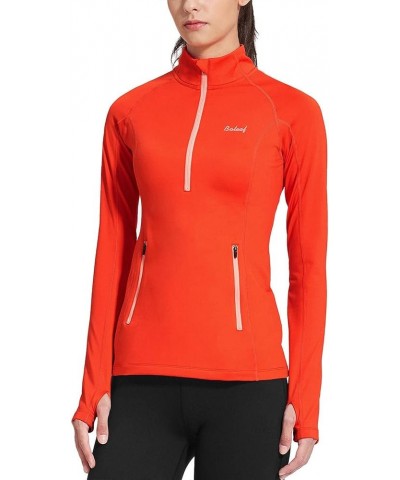 Women's Thermal Fleece Pullover Tops Half Zip Thumbholes Winter Long Sleeve Running Jacket Cold Weather A06-coral X-Large $21...