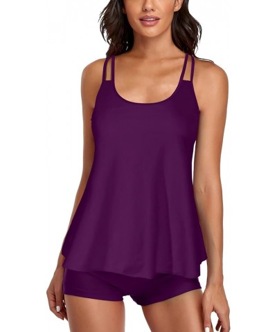 Tankini Swimsuit for Women Two Piece Bikini Tummy Control Bathing Suit Tank Top Swimwear with Boyshorts Purple $12.69 Swimsuits