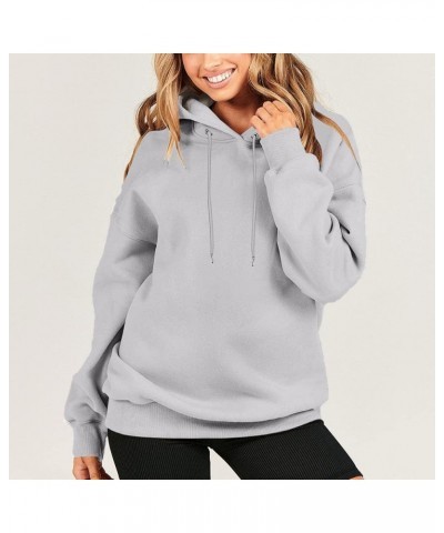 Women Oversized Long Sleeve Hoodies Solid Color Drawstraing Hooded Pullover 2023 Fall Fashion Sweatshirts 02 Gray $8.24 Hoodi...