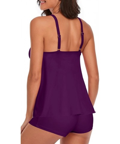 Tankini Swimsuit for Women Two Piece Bikini Tummy Control Bathing Suit Tank Top Swimwear with Boyshorts Purple $12.69 Swimsuits