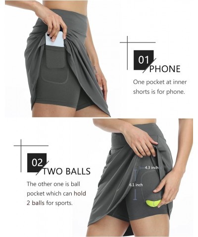 20'' Knee Length Tennis Skirt for Women with 6 Pockets Golf Skorts Skirts with Shorts Athletic Running Workout Skirts A-gray ...