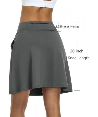 20'' Knee Length Tennis Skirt for Women with 6 Pockets Golf Skorts Skirts with Shorts Athletic Running Workout Skirts A-gray ...