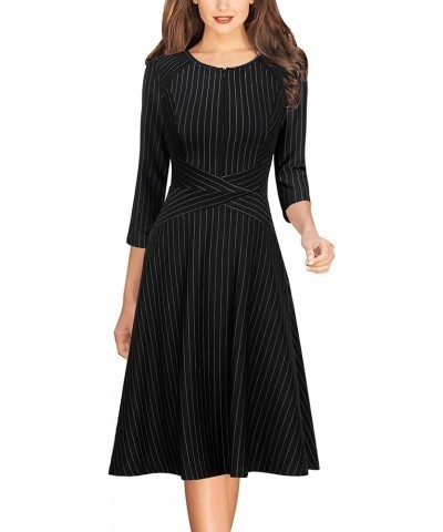 Womens Elegant Front Zipper Slim Work Business Office Party Cocktail A-Line Dress Black and White Stripe (3/4 Sleeve) $19.74 ...