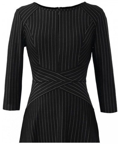 Womens Elegant Front Zipper Slim Work Business Office Party Cocktail A-Line Dress Black and White Stripe (3/4 Sleeve) $19.74 ...