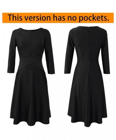 Womens Elegant Front Zipper Slim Work Business Office Party Cocktail A-Line Dress Black and White Stripe (3/4 Sleeve) $19.74 ...