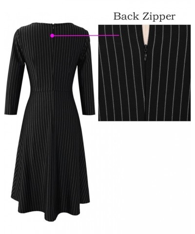 Womens Elegant Front Zipper Slim Work Business Office Party Cocktail A-Line Dress Black and White Stripe (3/4 Sleeve) $19.74 ...