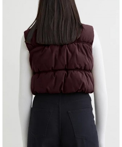 Women's Crop Puffer Vest Winter Zip Up Lightweight Sleeveless Warm Outerwear Padded Coat Red Brown $24.18 Vests