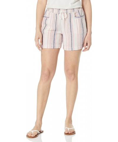 Women's Linen Pull on Drawstring Short with Welt Pockets Tan/Pink $14.84 Shorts