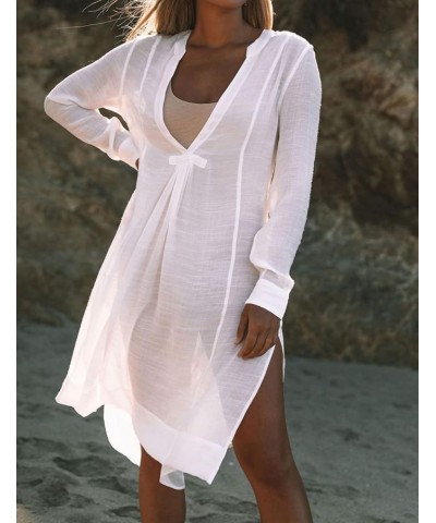 Robe Kaftan Bikini Swimwear Cover Up Casual Long Beach Maxi Dress for Women B-white $16.77 Swimsuits