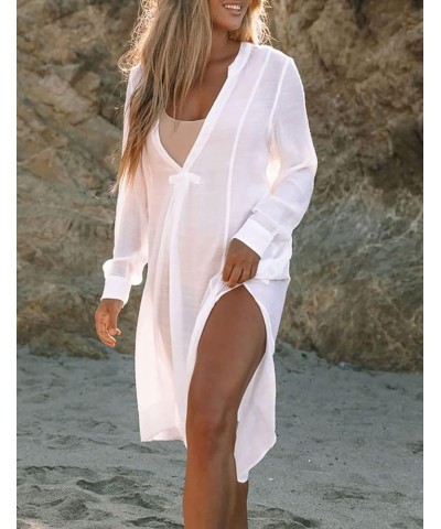 Robe Kaftan Bikini Swimwear Cover Up Casual Long Beach Maxi Dress for Women B-white $16.77 Swimsuits