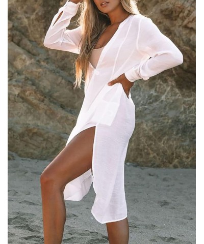 Robe Kaftan Bikini Swimwear Cover Up Casual Long Beach Maxi Dress for Women B-white $16.77 Swimsuits