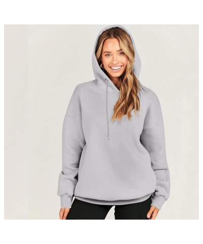 Women Oversized Long Sleeve Hoodies Solid Color Drawstraing Hooded Pullover 2023 Fall Fashion Sweatshirts 02 Gray $8.24 Hoodi...