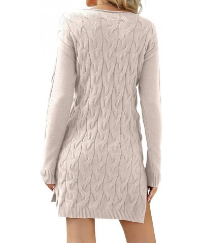 Women's V Neck Cable Knit Sweater Dress Long Sleeve Sexy Slim Fit Pullover Sweater Side Split Mini Dress Apricot $22.22 Sweaters