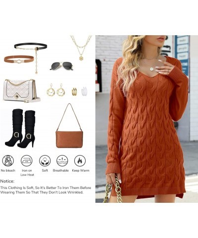 Women's V Neck Cable Knit Sweater Dress Long Sleeve Sexy Slim Fit Pullover Sweater Side Split Mini Dress Apricot $22.22 Sweaters