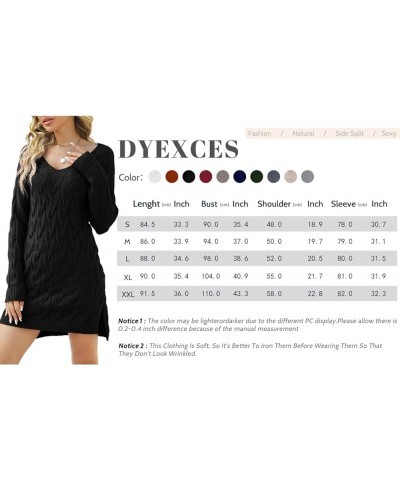 Women's V Neck Cable Knit Sweater Dress Long Sleeve Sexy Slim Fit Pullover Sweater Side Split Mini Dress Apricot $22.22 Sweaters