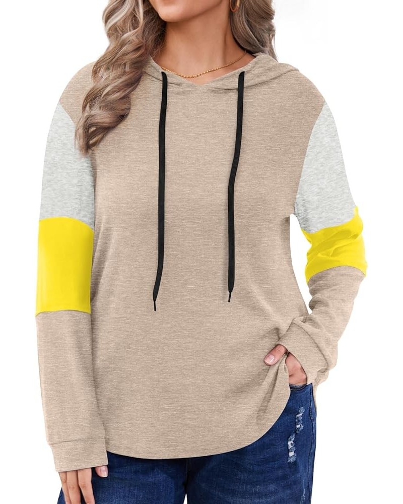 Women's Winter Plus Size Fashion Color Block Hoodies Long Sleeve Tops Shallow Khaki+color Block $11.76 Hoodies & Sweatshirts