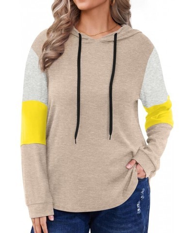 Women's Winter Plus Size Fashion Color Block Hoodies Long Sleeve Tops Shallow Khaki+color Block $11.76 Hoodies & Sweatshirts