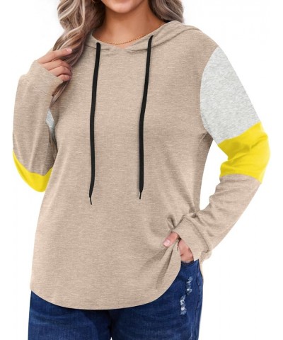 Women's Winter Plus Size Fashion Color Block Hoodies Long Sleeve Tops Shallow Khaki+color Block $11.76 Hoodies & Sweatshirts